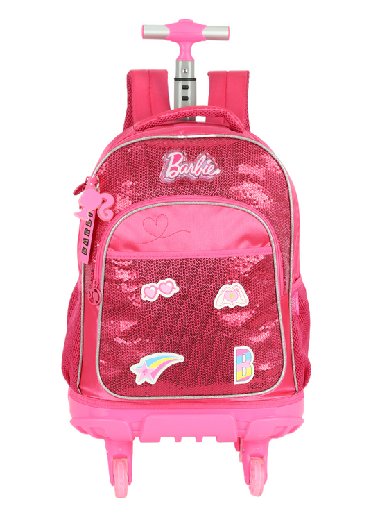 Mochila de Rodinhas Costas Barbie Paetê